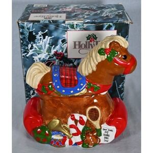 Vintage Christmas Rocking Horse Ceramic Cookie Jar w/ Original Box